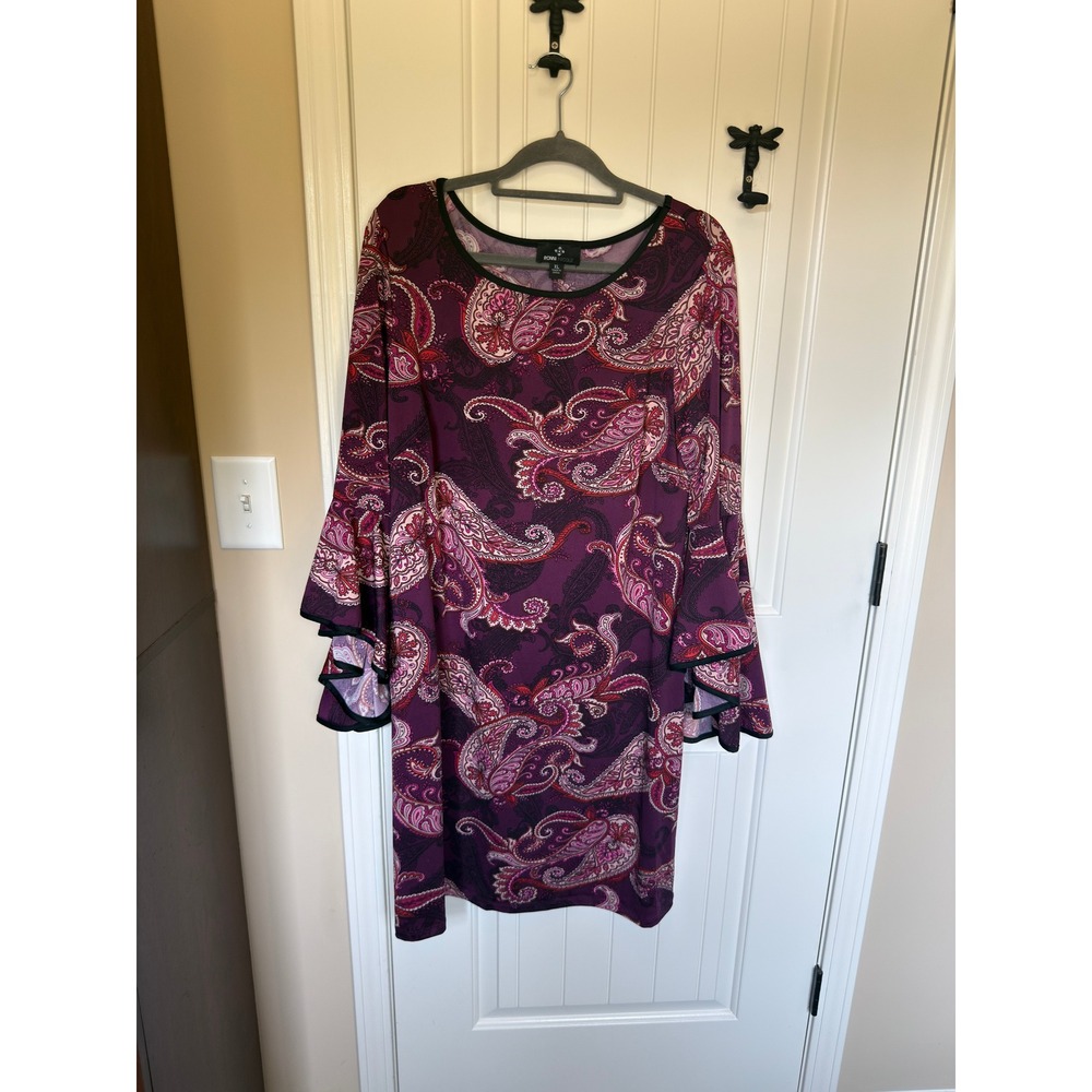 Ronni Nicole Womens XL Purple Paisley Bell Sleeve Shift Dress V217724